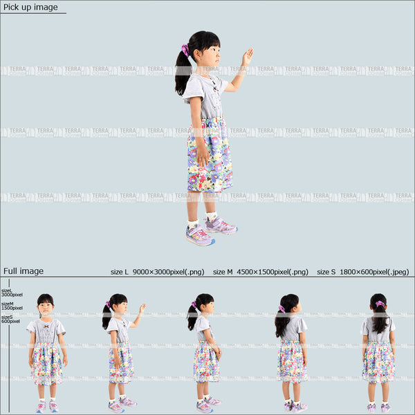 フリー人物切り抜き素材 Sサイズ無料 立つ 立ち止まる カジュアル2子供女の子A 5方向セット