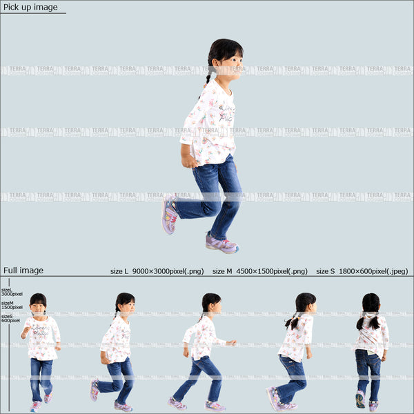 フリー人物切り抜き素材 Sサイズ無料 走る カジュアル1子供女の子A 5方向セット