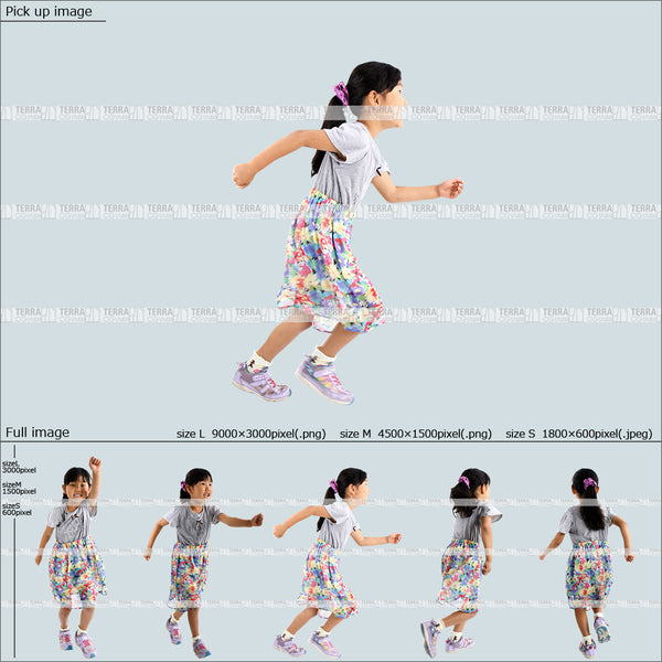フリー人物切り抜き素材 無料お試し商品 走る カジュアル2子供女の子A 5方向セット
