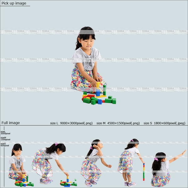 フリー人物切り抜き素材 Sサイズ無料 遊ぶ カジュアル2子供女の子A 5方向セット