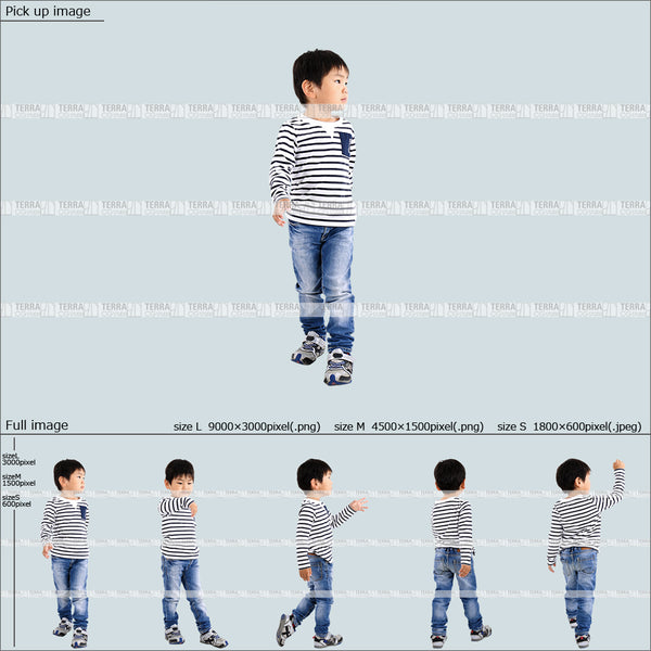フリー人物切り抜き素材 Sサイズ無料 歩く カジュアル1子供男の子A 5方向セット