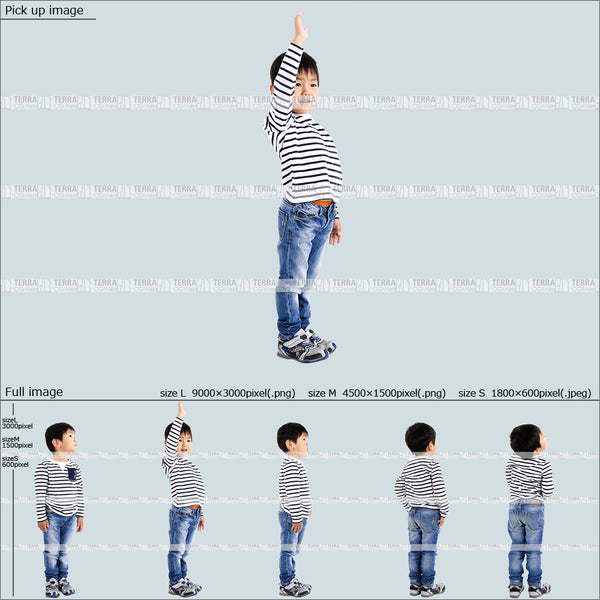 フリー人物切り抜き素材 Sサイズ無料 立つ 立ち止まる カジュアル1子供男の子A 5方向セット