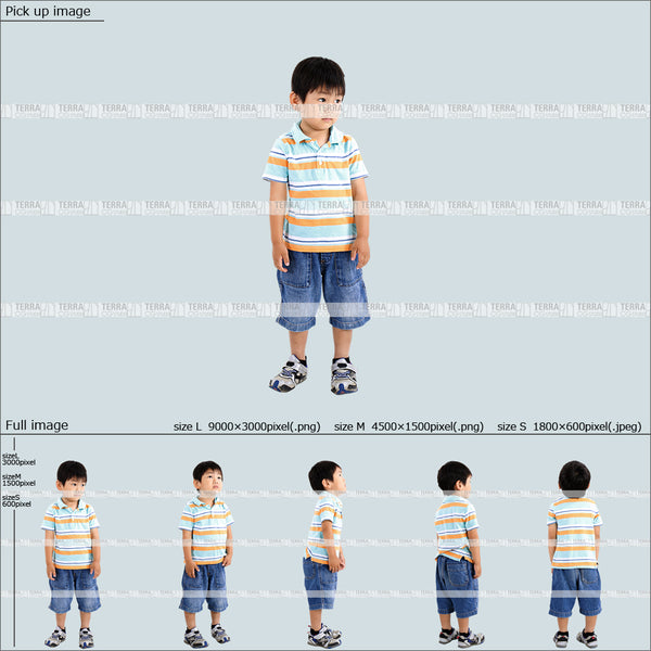 フリー人物切り抜き素材 Sサイズ無料 立つ 立ち止まる カジュアル2子供男の子A 5方向セット