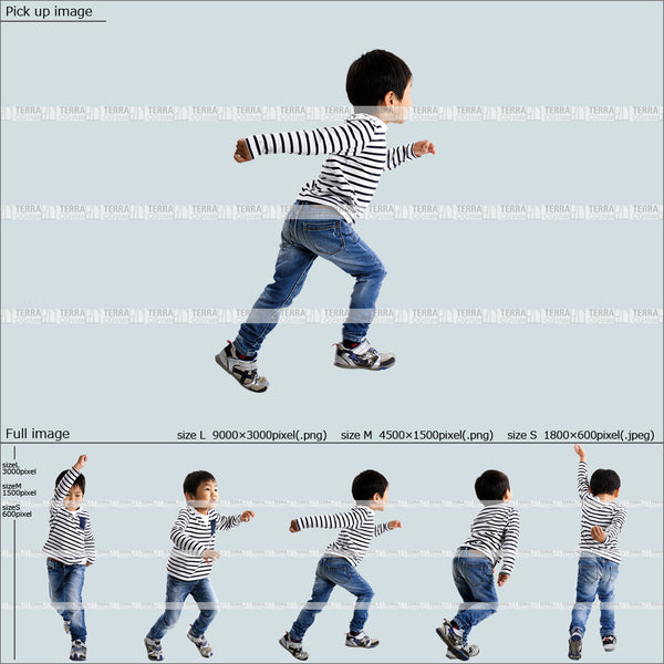 フリー人物切り抜き素材 Sサイズ無料 走る カジュアル1子供男の子A 5方向セット