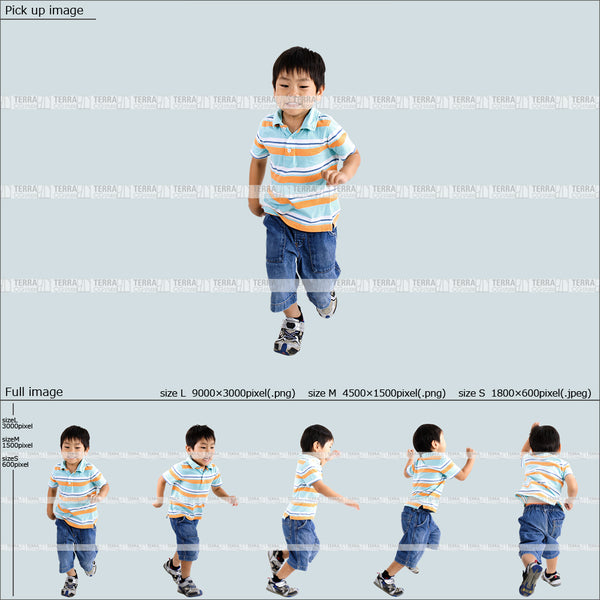 フリー人物切り抜き素材 Sサイズ無料 走る カジュアル2子供男の子A 5方向セット