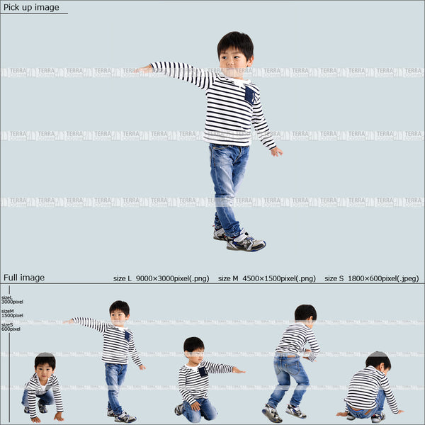 フリー人物切り抜き素材 Sサイズ無料 遊ぶ カジュアル1子供男の子A 5方向セット
