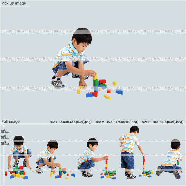 フリー人物切り抜き素材 Sサイズ無料 遊ぶ カジュアル2子供男の子A 5方向セット