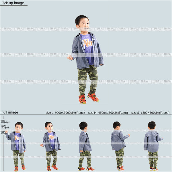 フリー人物切り抜き素材 歩く カジュアル1子供男の子B 5方向セット