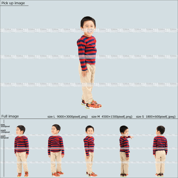 フリー人物切り抜き素材 立つ 立ち止まる カジュアル2子供男の子A 5方向セット