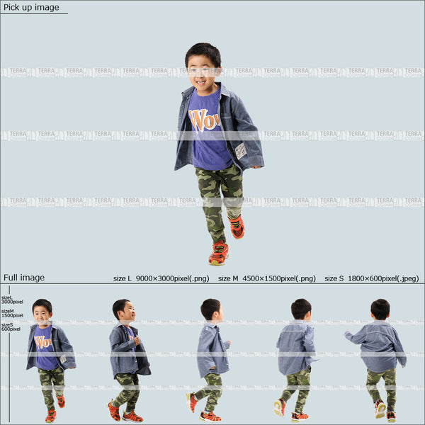 フリー人物切り抜き素材 走る カジュアル1子供男の子A 5方向セット