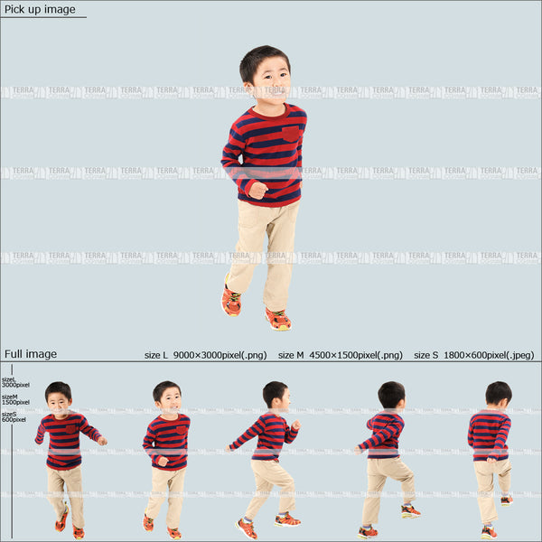 フリー人物切り抜き素材 走る カジュアル2子供男の子A 5方向セット