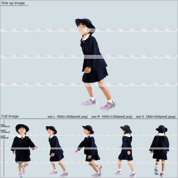 フリー人物切り抜き素材 Sサイズ無料 走る 幼稚園 制服子供1女の子A 5方向セット