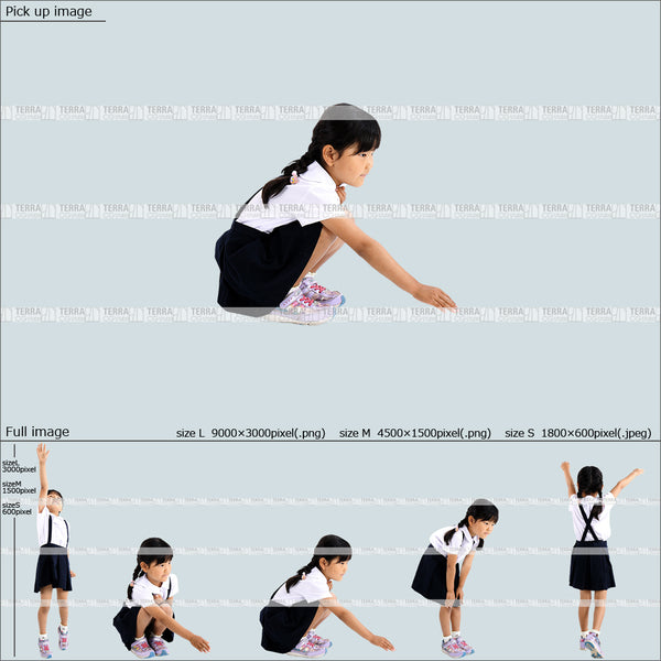 フリー人物切り抜き素材 Sサイズ無料 遊ぶ 制服子供2女の子A 5方向セット