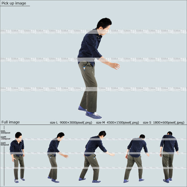 フリー人物切り抜き素材 Sサイズ無料 物を取る 下に手を伸ばすカジュアル2男性A 5方向セット