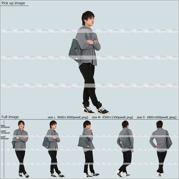 フリー人物切り抜き素材 Sサイズ無料 春服 立つ 立ち止まるカジュアル2男性E 5方向セット