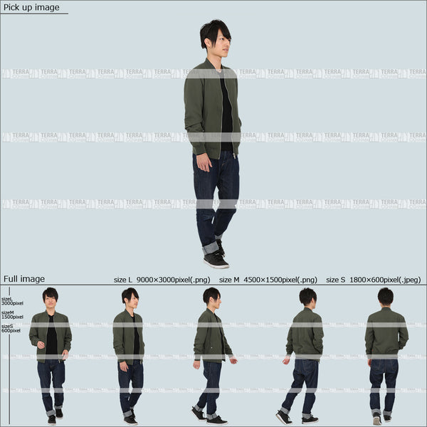 フリー人物切り抜き素材 Sサイズ無料 春服 歩くカジュアル1男性F 5方向セット