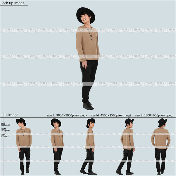 フリー人物切り抜き素材 Sサイズ無料 春服 歩くカジュアル2男性F 5方向セット