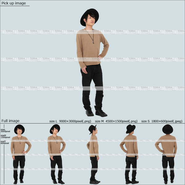 フリー人物切り抜き素材 Sサイズ無料 春服 立つ 立ち止まるカジュアル2男性F 5方向セット
