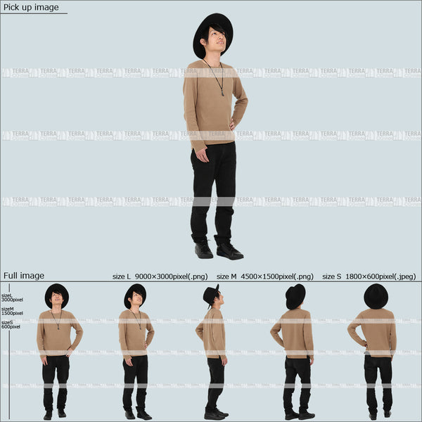 フリー人物切り抜き素材 Sサイズ無料 春服 上 見る 見上げる 立つ 立ち止まるカジュアル2男性F 5方向セット