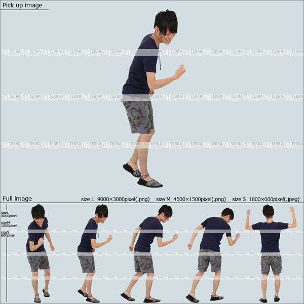 フリー人物切り抜き素材 Sサイズ無料 夏服 良し やった グッド ガッツポーズカジュアル1男性F 5方向セット