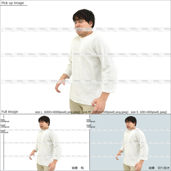 フリー人物切り抜き素材 イメージ写真 男性3 驚く カジュアル 白