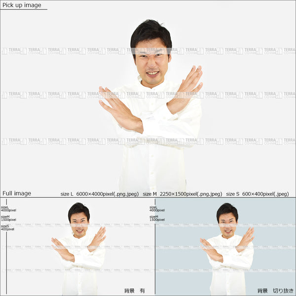 フリー人物切り抜き素材 イメージ写真 男性1 怒る バツ 不正解 カジュアル 白シャツ