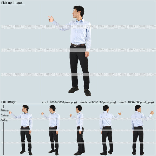 フリー人物切り抜き素材 Sサイズ無料 先生 講師 教師 会社 塾 学校 教壇 説明 授業 プレゼン 説明するオフィスカジュアル男性1 5方向セット