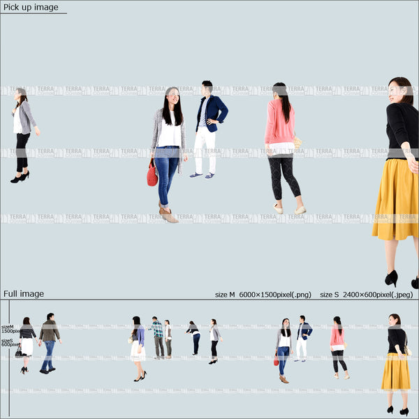 フリー人物切り抜き素材 無料お試し商品 この1枚でパースが描ける!配置済セットA