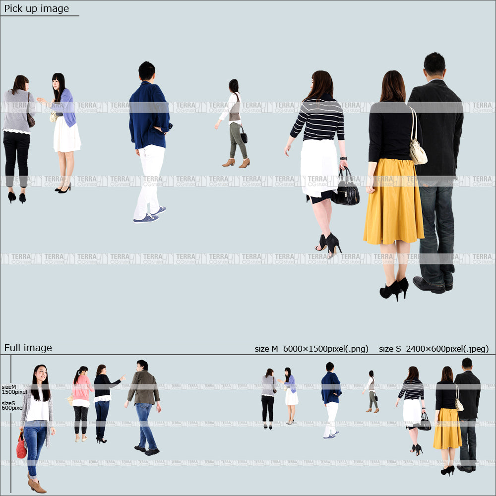 フリー人物切り抜き素材 この1枚でパースが描ける！配置済セットD | terra_chi-テラッチ-人物切り抜き添景素材DL販売サイト