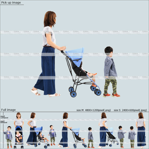 フリー人物切り抜き素材 組み合わせ 乳児 子供 歩くカジュアル親子1 5方向セット