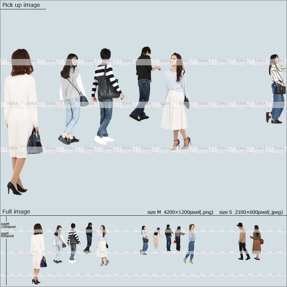 フリー人物切り抜き素材　この1枚でパースが描ける！配置済セットF