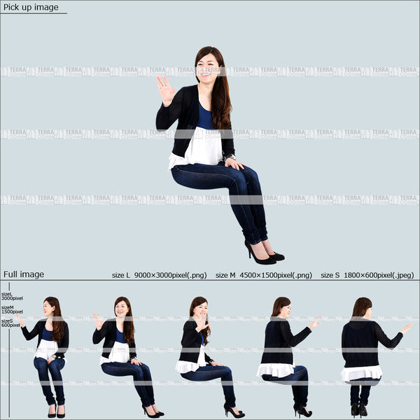 フリー人物切り抜き素材 Sサイズ無料 座るカジュアル2女性B 5方向セット
