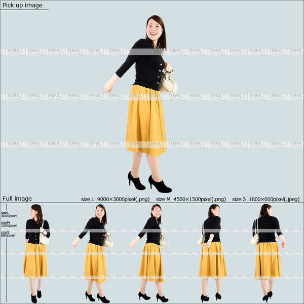 フリー人物切り抜き素材 Sサイズ無料 歩くカジュアル2女性C 5方向セット