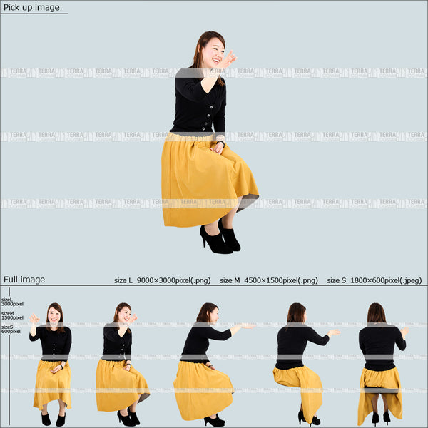 フリー人物切り抜き素材 Sサイズ無料 座るカジュアル2女性C 5方向セット