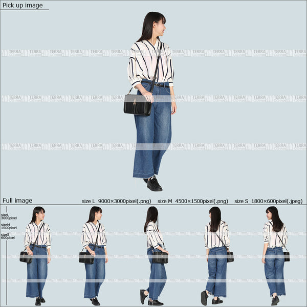 フリー人物切り抜き素材 Sサイズ無料 春服 歩くカジュアル2女性D 5方向セット