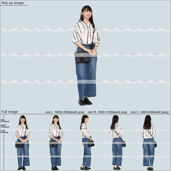 フリー人物切り抜き素材 Sサイズ無料 春服 立つ 立ち止まるカジュアル2女性D 5方向セット