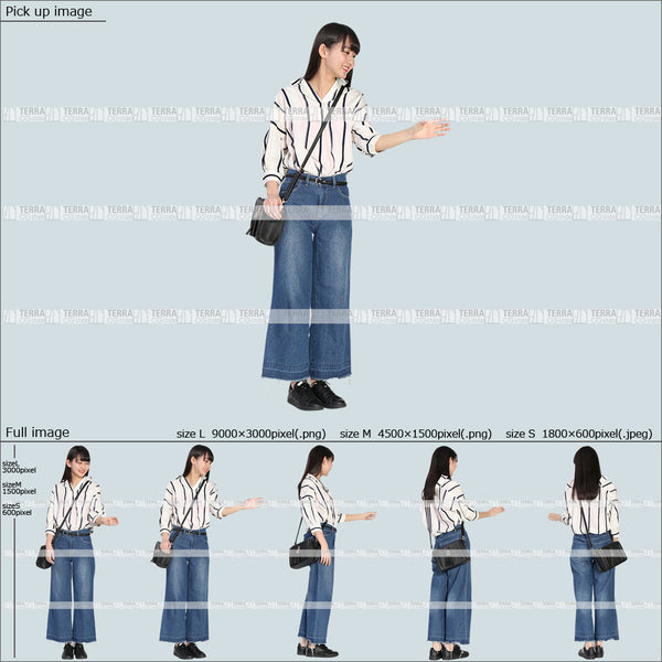 フリー人物切り抜き素材 Sサイズ無料 物を取る 中に手を伸ばすカジュアル2女性D 5方向セット