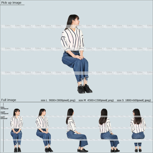フリー人物切り抜き素材 Sサイズ無料 横 話す 座るカジュアル2女性D 5方向セット