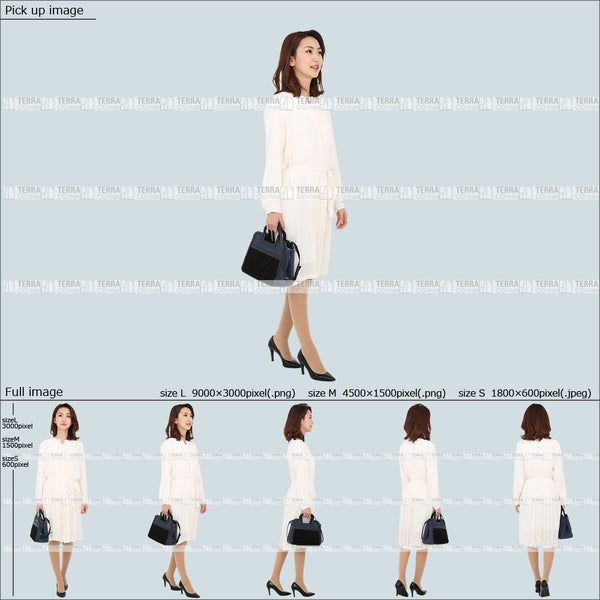 フリー人物切り抜き素材 Sサイズ無料 春服 歩くカジュアル1女性E 5方向セット