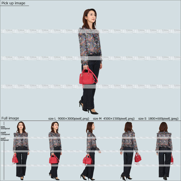 フリー人物切り抜き素材 無料お試し商品 春服 歩くカジュアル2女性E 5方向セット