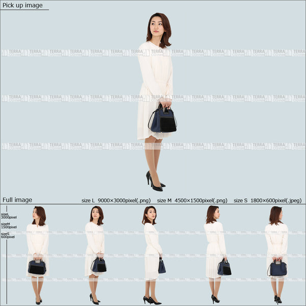 フリー人物切り抜き素材 Sサイズ無料 春服 立つ 立ち止まるカジュアル1女性E 5方向セット