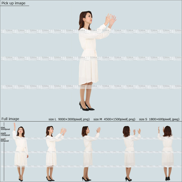 フリー人物切り抜き素材 Sサイズ無料 物を取る 上に手を伸ばすカジュアル1女性E 5方向セット