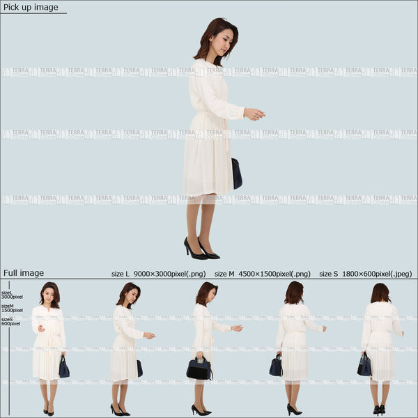 フリー人物切り抜き素材 Sサイズ無料 物を取る 中に手を伸ばすカジュアル1女性E 5方向セット