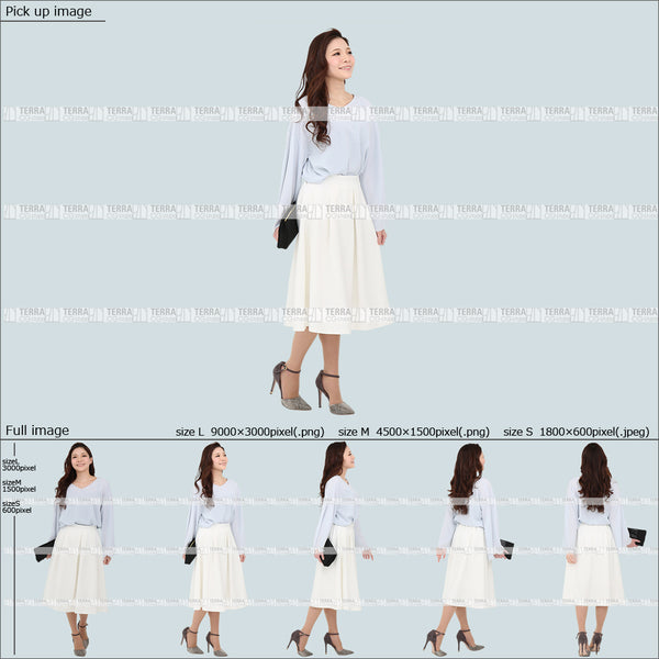 フリー人物切り抜き素材 Sサイズ無料 春服 歩くカジュアル1女性F 5方向セット