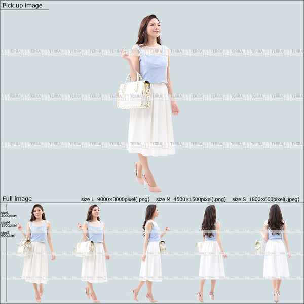 フリー人物切り抜き素材 Sサイズ無料 夏服 歩くカジュアル2女性F 5方向セット
