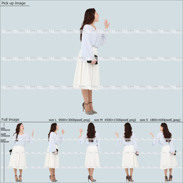 フリー人物切り抜き素材 Sサイズ無料 春服 立つ 立ち止まるカジュアル1女性F 5方向セット