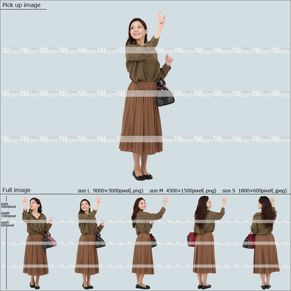 フリー人物切り抜き素材 Sサイズ無料 物を取る 上に手を伸ばすカジュアル2女性F 5方向セット