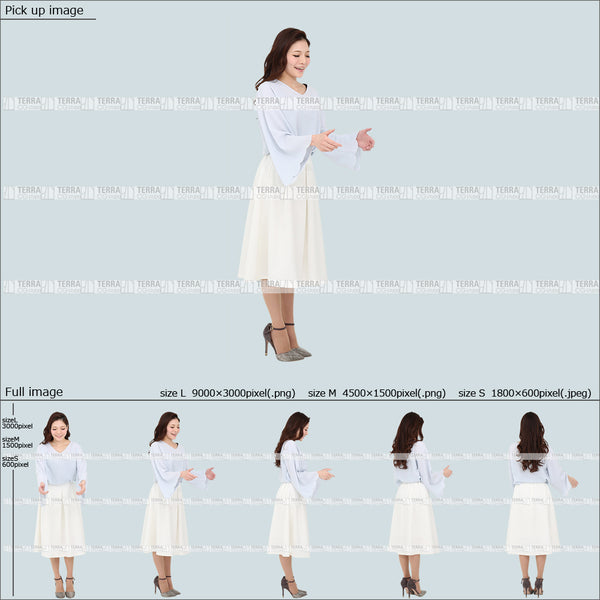 フリー人物切り抜き素材 Sサイズ無料 物を取る 中に手を伸ばすカジュアル1女性F 5方向セット