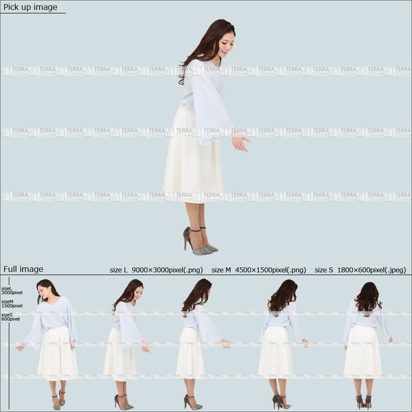 フリー人物切り抜き素材 Sサイズ無料 物を取る 下に手を伸ばすカジュアル1女性F 5方向セット