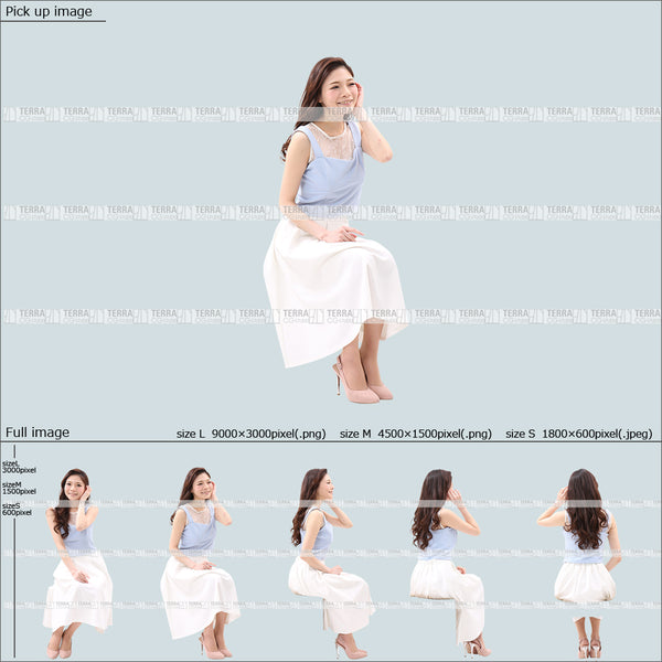 フリー人物切り抜き素材 Sサイズ無料 夏服 前 話す 座るカジュアル2女性F 5方向セット